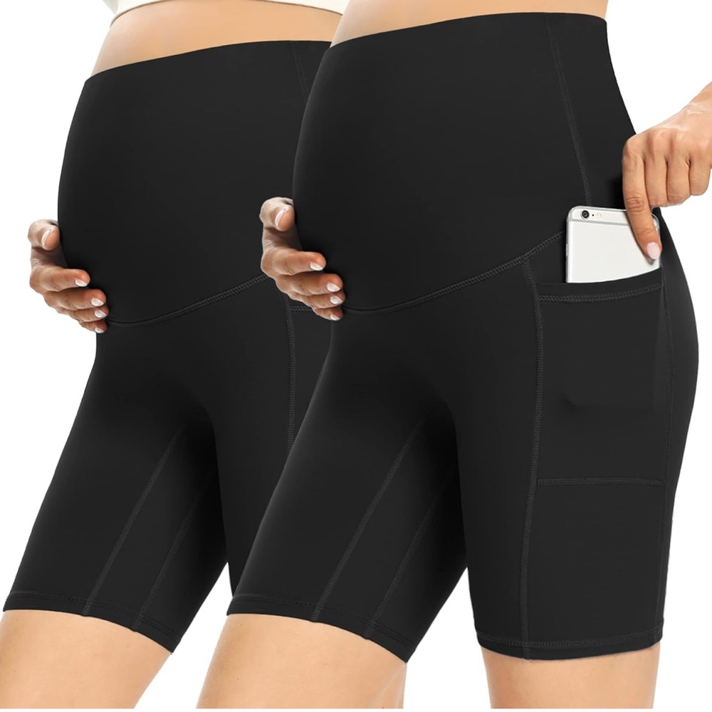 2 pairs of Maternity Black Shorts with Pocket